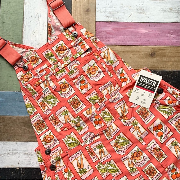 NWT Duluth Small x31L Heirloom Gardening Bib Overalls Coral Seed Packets Farming - Picture 8 of 10
